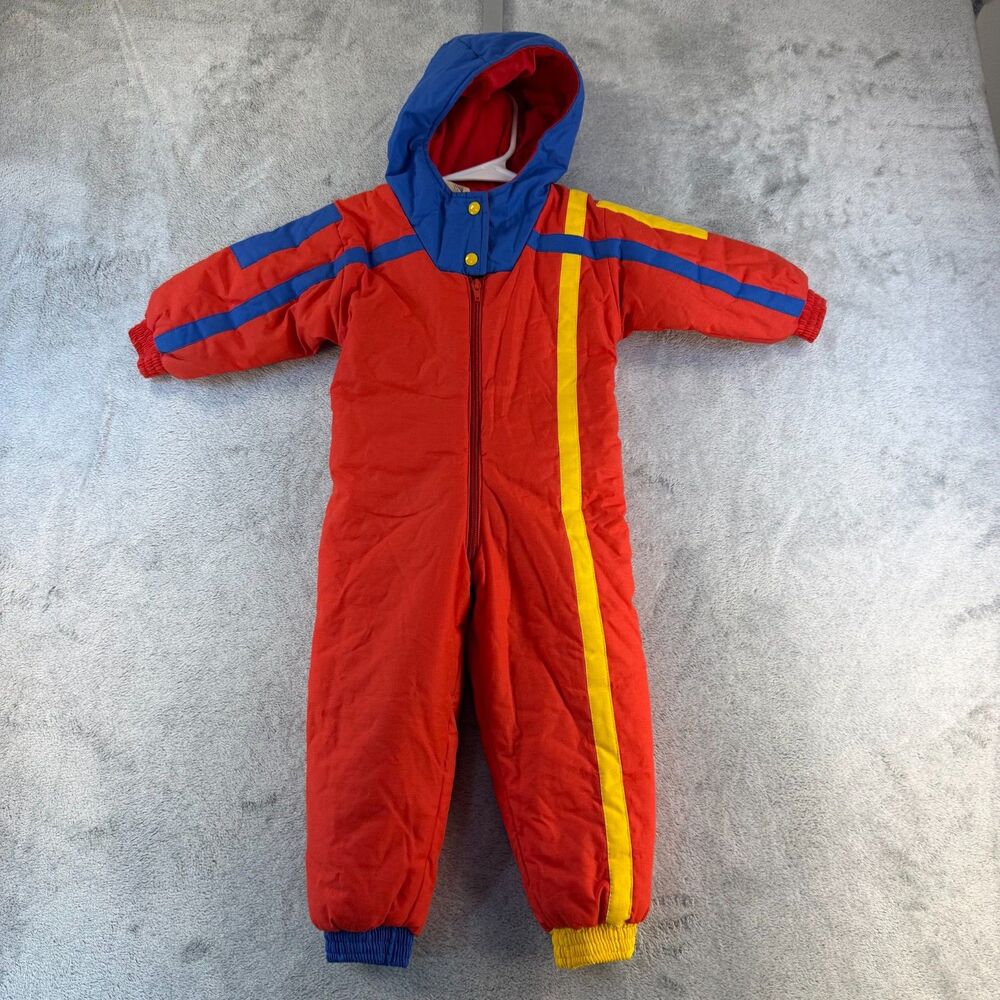 Vintage Ozona Kids Snowsuit 2T 86 France Colorblock Red Blue Yellow